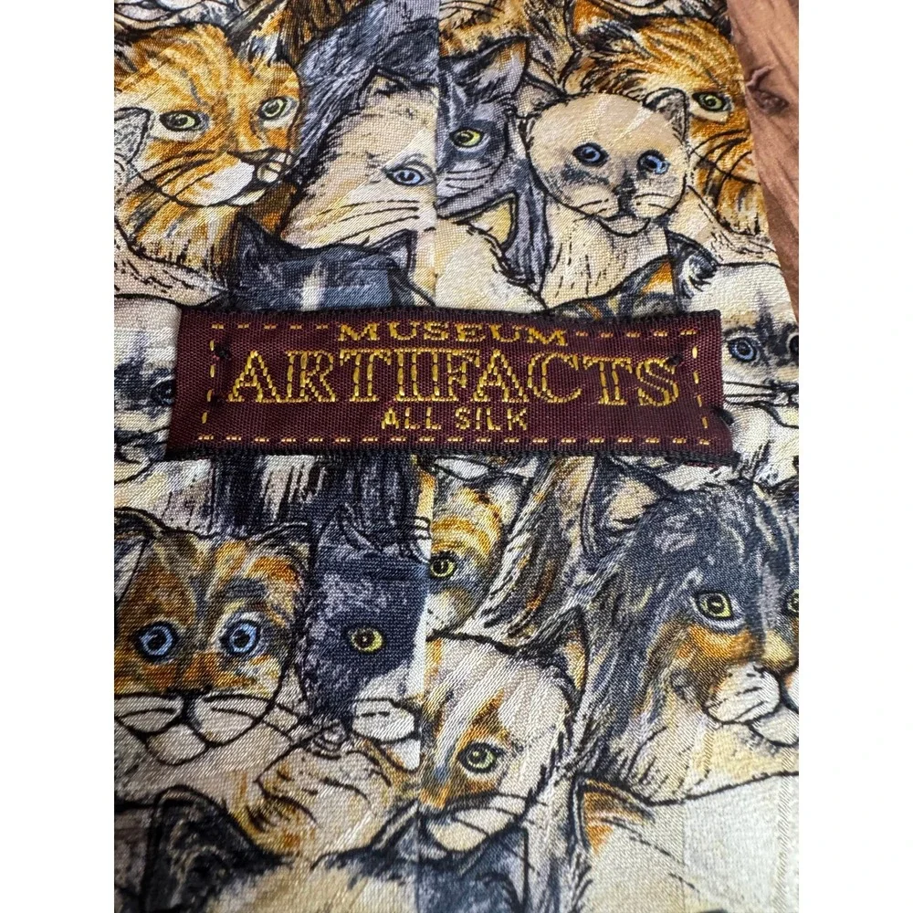 Museum‎ Artifacts All Silk Cats Tie Vintage Whimsical Cat Print